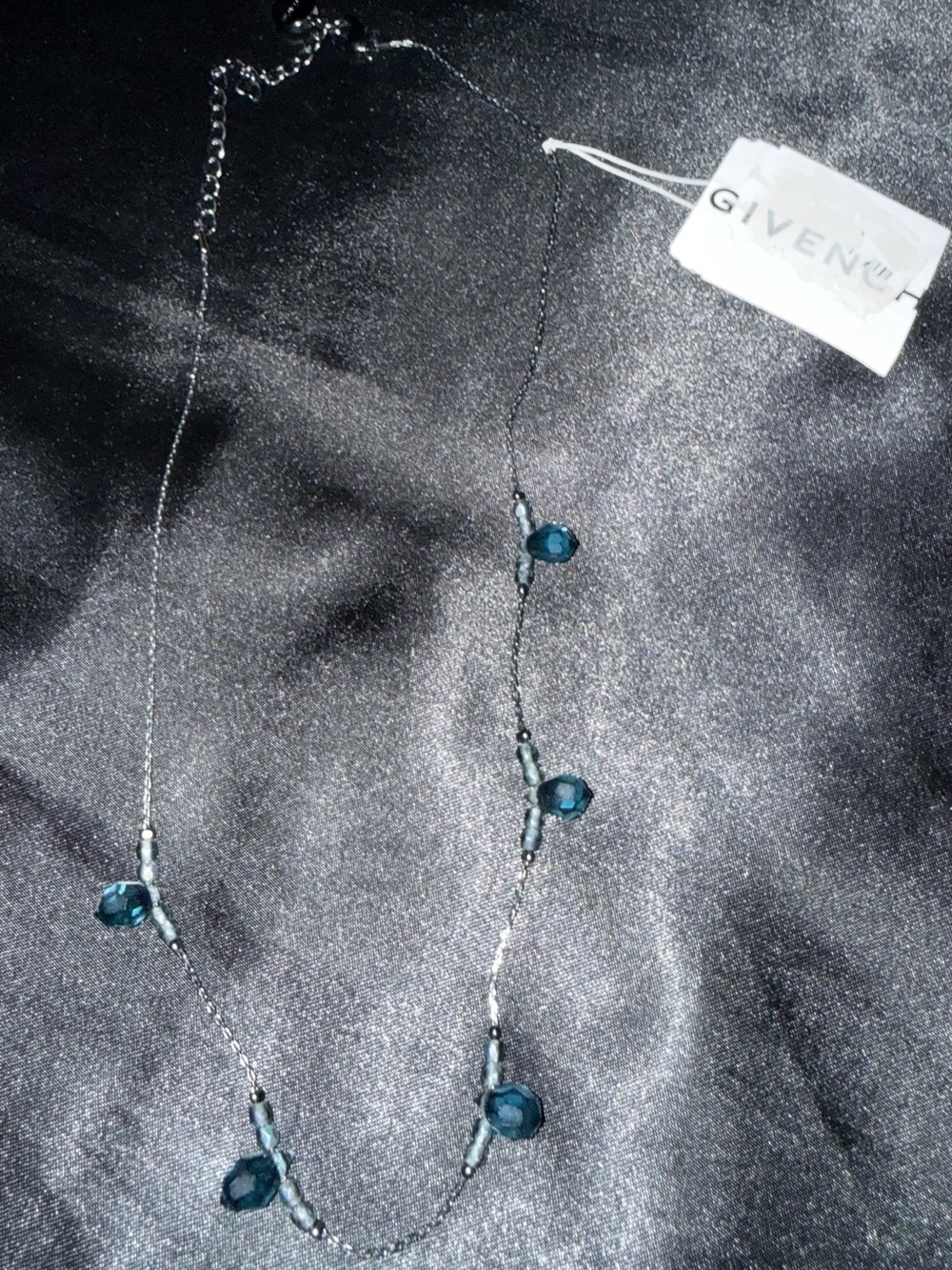 Givenchy Teal Faceted Bead Station Necklace